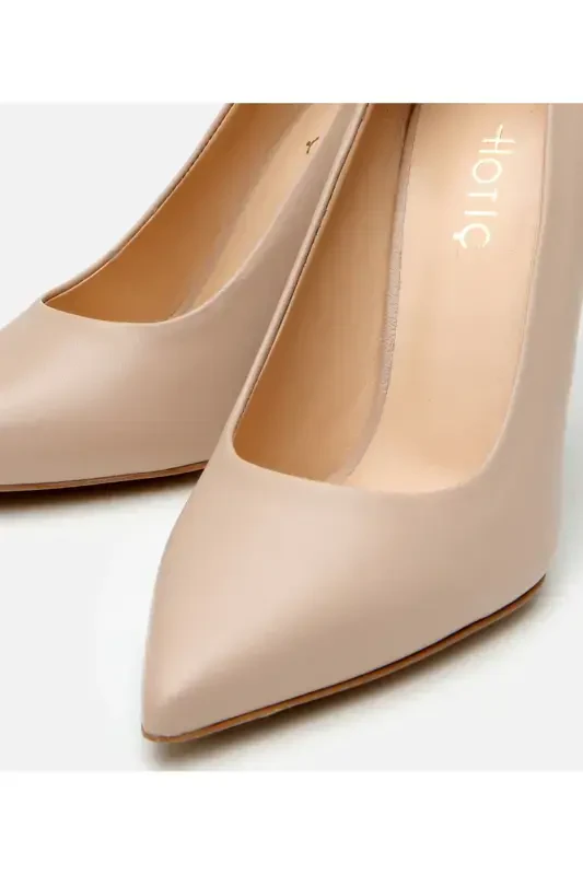 Kadın Deri Bej İnce Topuklu Stiletto-NATUREL - 3
