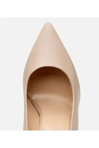 Kadın Deri Bej İnce Topuklu Stiletto-NATUREL - 5