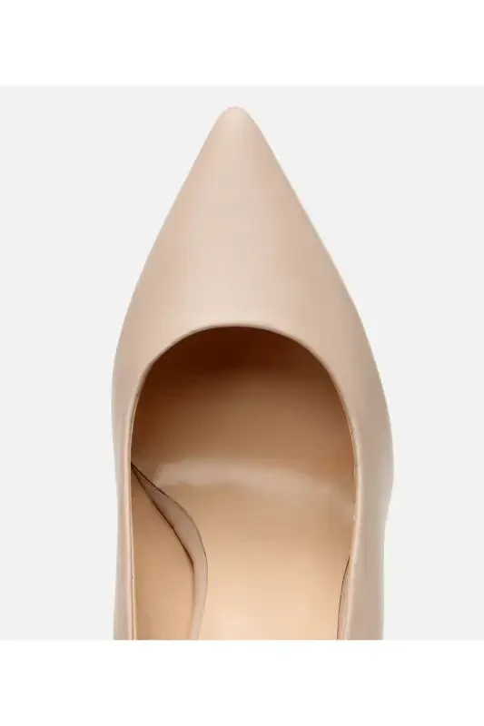 Kadın Deri Bej İnce Topuklu Stiletto-NATUREL - 5
