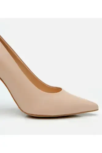 Kadın Deri Bej İnce Topuklu Stiletto-NATUREL - 6