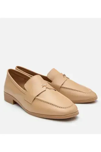 Kadın Deri Bej Logo Detaylı Loafer-NATUREL - 7