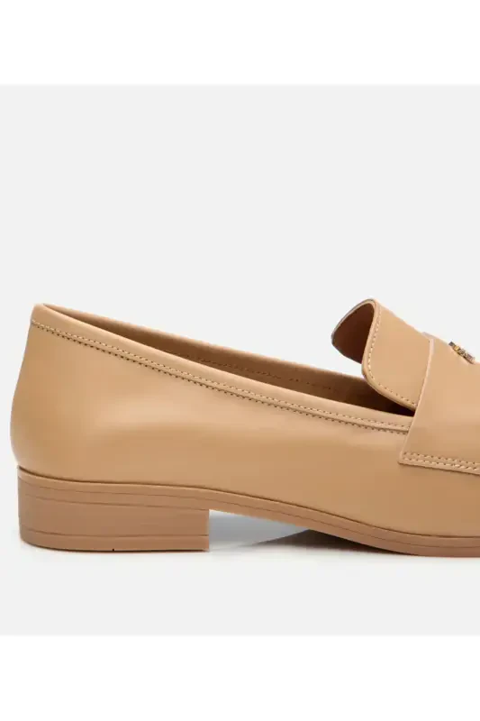 Kadın Deri Bej Logo Detaylı Loafer-NATUREL - 11
