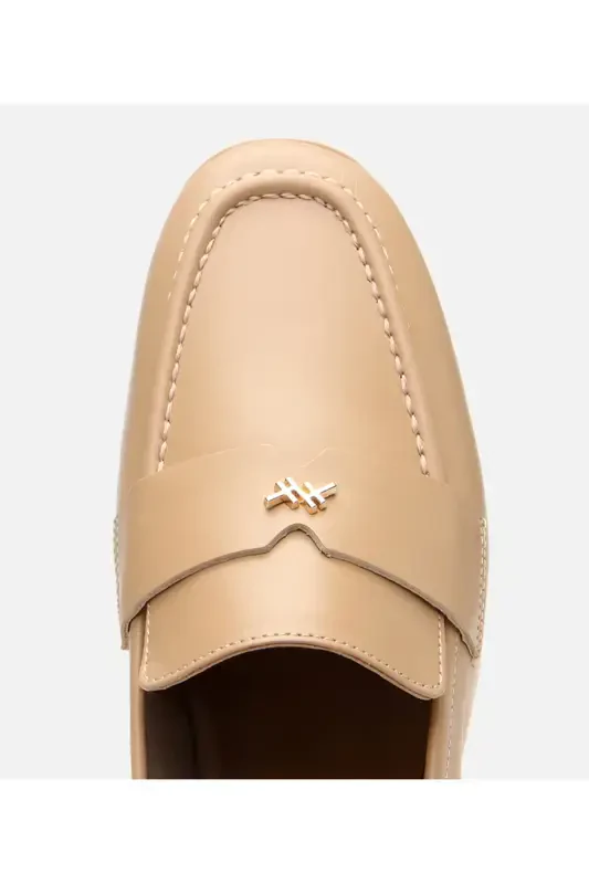 Kadın Deri Bej Logo Detaylı Loafer-NATUREL - 9