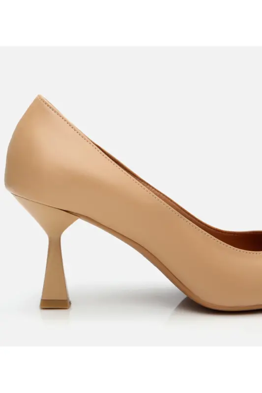 Kadın Deri Bej Orta Topuklu Stiletto-NATUREL - 3
