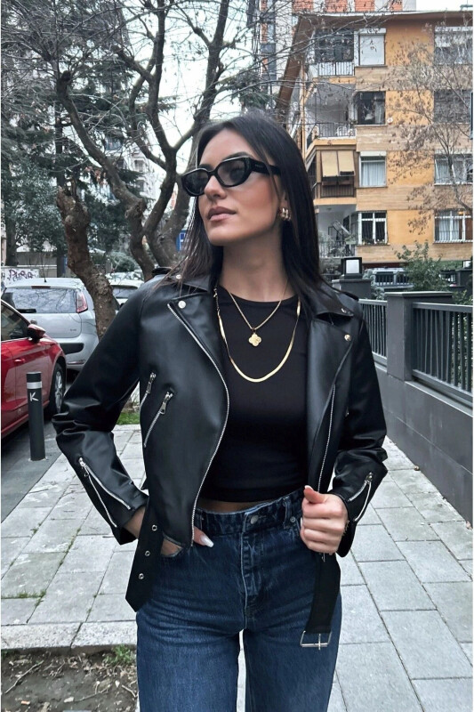 Kadın Deri Ceket Dikişsiz-SİYAH - YERTEKS