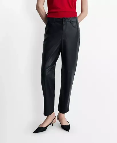 Women's Leather-Effect Straight Trousers - Black - 1