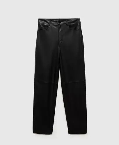 Women's Leather-Effect Straight Trousers - Black - MANGO (1)