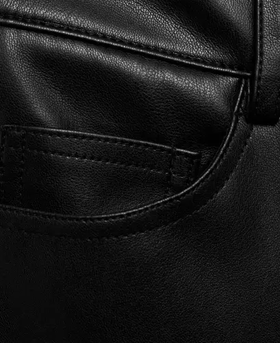 Women's Leather-Effect Straight Trousers - Black - 7