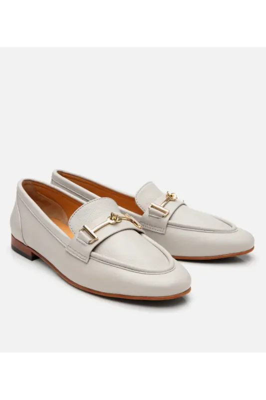 Kadın Deri Ekru Tokalı Klasik Loafer - KEMİK-ECRU - 2