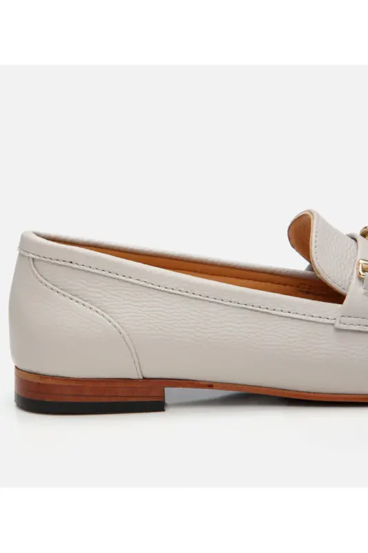 Kadın Deri Ekru Tokalı Klasik Loafer - KEMİK-ECRU - 3