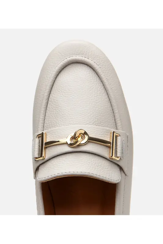 Kadın Deri Ekru Tokalı Klasik Loafer - KEMİK-ECRU - 5