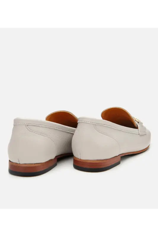 Kadın Deri Ekru Tokalı Klasik Loafer - KEMİK-ECRU - 6