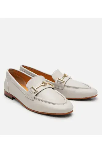 Kadın Deri Ekru Tokalı Klasik Loafer-KEMİK - HOTIÇ (1)