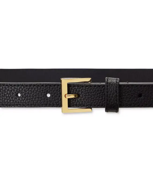 Women's Pebbled Leather Skinny Belt - Black - LAUREN RALPH LAUREN