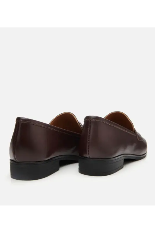 Kadın Deri Kahverengi Logo Detaylı Loafer-KAHVE - 4