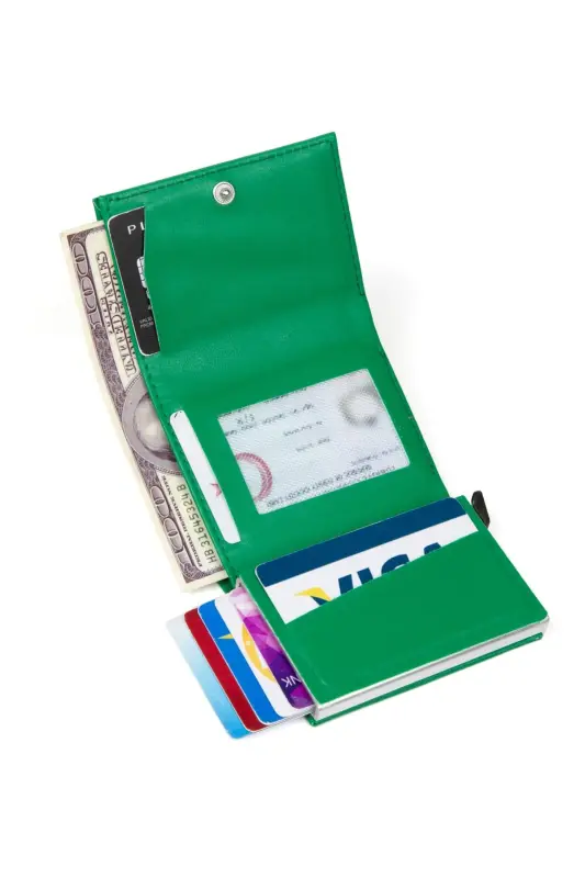 Kadın Deri Mekanizmalı Kartlık Cüzdan - Yeşil-Yeşil - 4