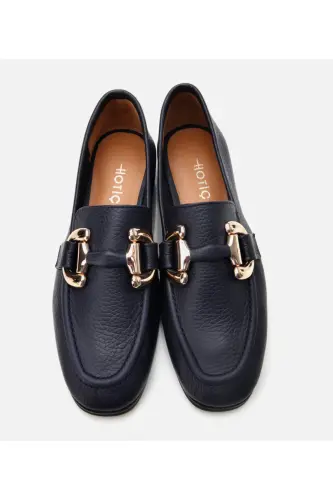 Kadın Deri Lacivert Tokalı Günlük Loafer-LACİVERT - 5