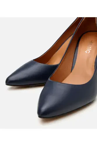 Kadın Deri Lacivert Yüksek Topuklu Stiletto-LACİVERT - 3