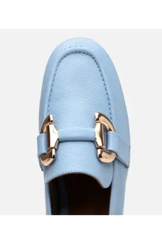 Kadın Deri Mavi Tokalı Günlük Loafer-MAVİ - 4