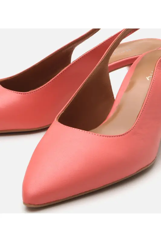 Kadın Deri Pembe Esnek Tabanlı Arkası Açık Topuklu Ayakkabı-PEMBE - 3