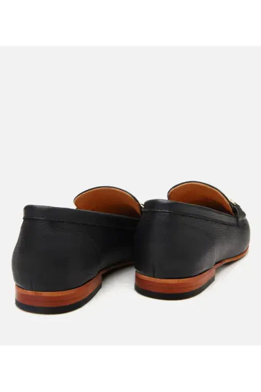 Kadın Deri Siyah Tokalı Klasik Loafer-SİYAH - 7