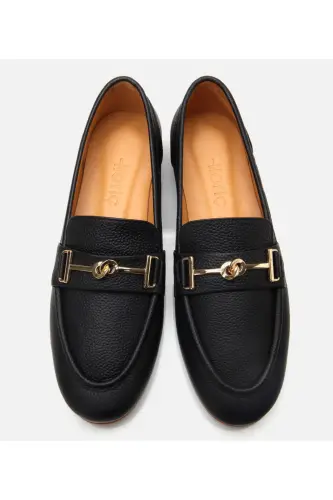 Kadın Deri Siyah Tokalı Klasik Loafer - SİYAH-BLACK - 8