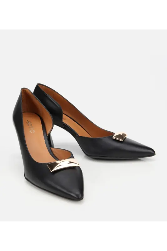 Kadın Deri Siyah Tokalı Stiletto-SİYAH - 2