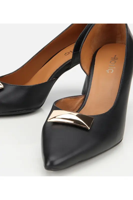 Kadın Deri Siyah Tokalı Stiletto-SİYAH - 3