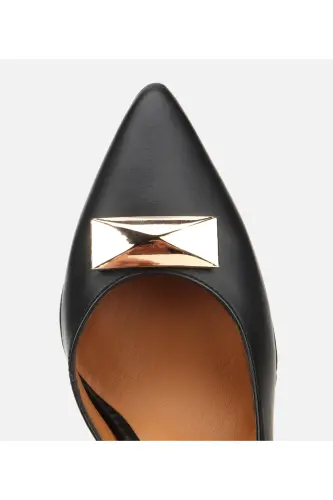 Kadın Deri Siyah Tokalı Stiletto-SİYAH - 5