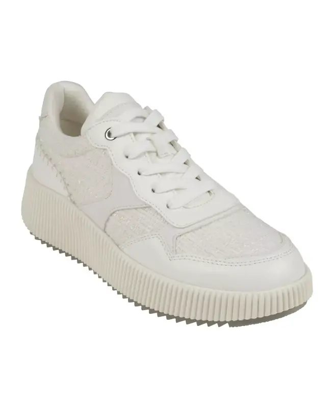 Women's Calico Lace Up Platform Sneakers - White - 1