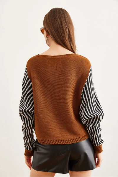 Kadın Deve Tüyü Kol Detaylı Triko Kazak KZK-19000817-Deve Tüyü - 7