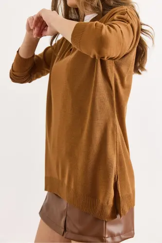 Kadın Deve Tüyü Polo Yaka Basic Triko Kazak KZK-19000871-Deve Tüyü - 4