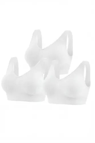 Kadın Dikişsiz Kalın Askılı Esnek Pedli Toparlayıcı Büstiyer Beyaz 3'lü Paket - 1