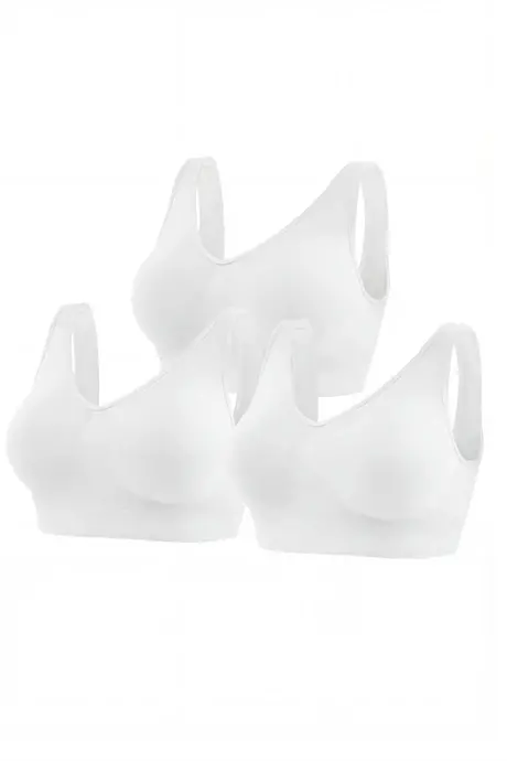 Kadın Dikişsiz Kalın Askılı Esnek Pedli Toparlayıcı Büstiyer Beyaz 3'lü Paket - BÜYÜKBEDENIZ