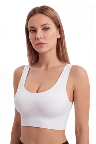 Kadın Dikişsiz Kalın Askılı Esnek Pedli Toparlayıcı Büstiyer Beyaz 3'lü Paket - 4