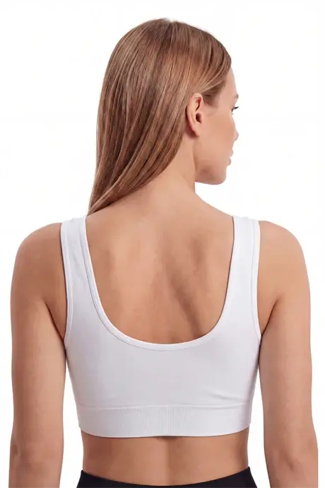 Kadın Dikişsiz Kalın Askılı Esnek Pedli Toparlayıcı Büstiyer Beyaz 3'lü Paket - 6