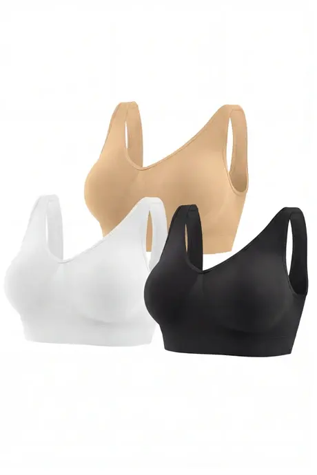 Kadın Dikişsiz Kalın Askılı Esnek Pedli Toparlayıcı Büstiyer Renkli 3'lü Paket - BÜYÜKBEDENIZ