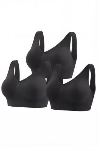 Kadın Dikişsiz Kalın Askılı Esnek Pedli Toparlayıcı Büstiyer Siyah 3'lü Paket - 1