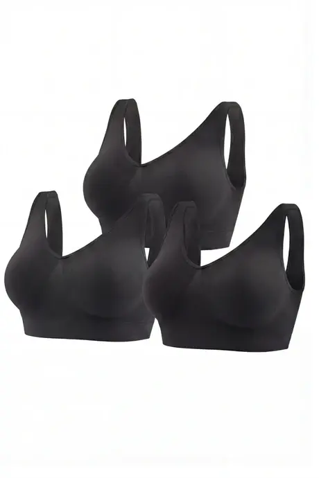 Kadın Dikişsiz Kalın Askılı Esnek Pedli Toparlayıcı Büstiyer Siyah 3'lü Paket - 1