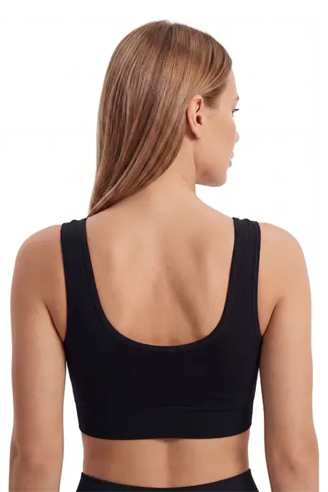 Kadın Dikişsiz Kalın Askılı Esnek Pedli Toparlayıcı Büstiyer Siyah - 5