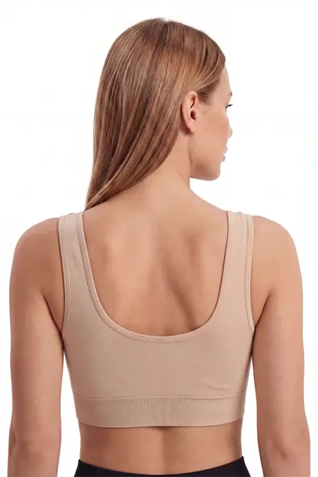 Kadın Dikişsiz Kalın Askılı Esnek Pedli Toparlayıcı Büstiyer Ten 3'lü Paket - 6