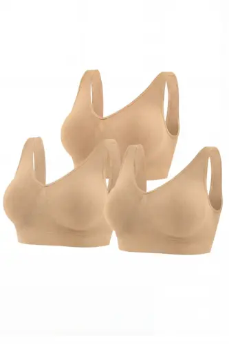 Kadın Dikişsiz Kalın Askılı Esnek Pedli Toparlayıcı Büstiyer Ten 3'lü Paket - 1