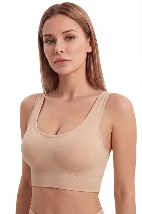 Kadın Dikişsiz Kalın Askılı Esnek Pedli Toparlayıcı Büstiyer Ten - BÜYÜKBEDENIZ