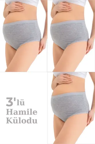 Kadın (DİKİŞSİZ) Lohusa Hamile Külodu Gri Pamuklu Likralı Yumuşak Dokulu Esnek Kumaş 3'lü Set - 1
