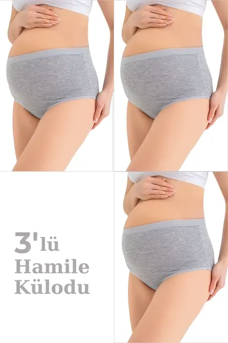 Kadın (DİKİŞSİZ) Lohusa Hamile Külodu Gri Pamuklu Likralı Yumuşak Dokulu Esnek Kumaş 3'lü Set - 1