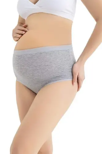 Kadın (DİKİŞSİZ) Lohusa Hamile Külodu Gri Pamuklu Likralı Yumuşak Dokulu Esnek Kumaş 3'lü Set - BÜYÜKBEDENIZ (1)