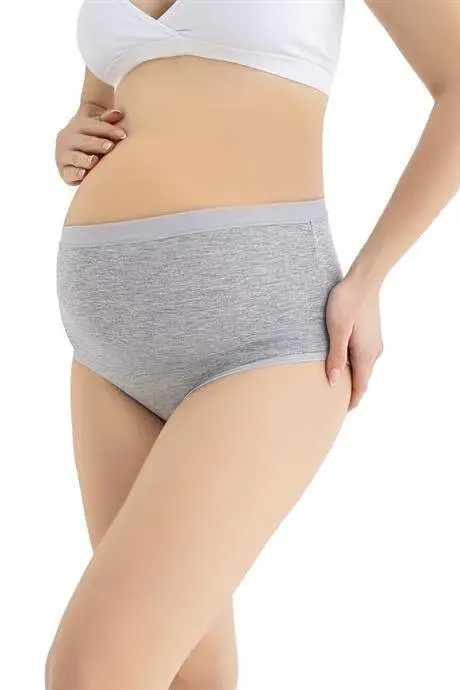 Kadın (DİKİŞSİZ) Lohusa Hamile Külodu Gri Pamuklu Likralı Yumuşak Dokulu Esnek Kumaş 3'lü Set - 2