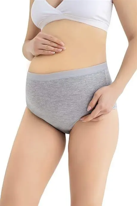 Kadın (DİKİŞSİZ) Lohusa Hamile Külodu Gri Pamuklu Likralı Yumuşak Dokulu Esnek Kumaş 3'lü Set - 3