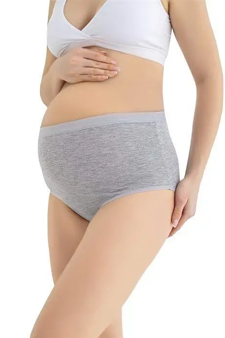 Kadın (DİKİŞSİZ) Lohusa Hamile Külodu Gri Pamuklu Likralı Yumuşak Dokulu Esnek Kumaş 3'lü Set - 4