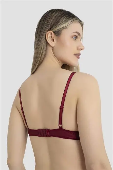 Kadın Dolgusuz Balenli 3 Adet Sütyen Bordo Beyaz Siyah - 3